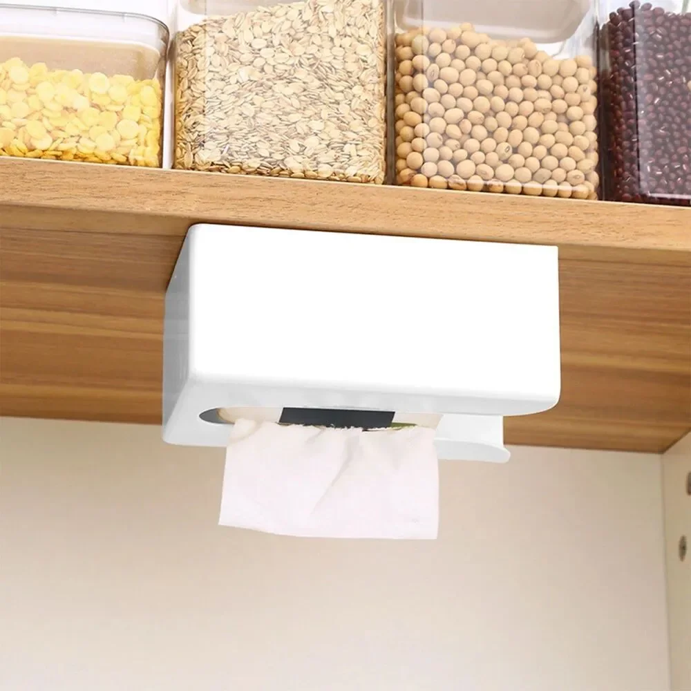 Wall Mounted Tissue Box Shelf Napkin Holder Garbage Bag Dispenser Organizer Home
